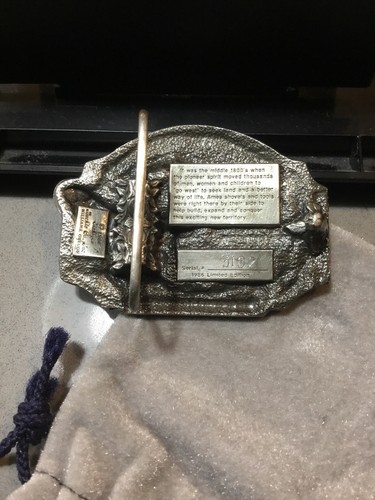 Vtg Limited Ed 1986 Ames Belt Buckle Serial #3182 Pioneers Conquer The West