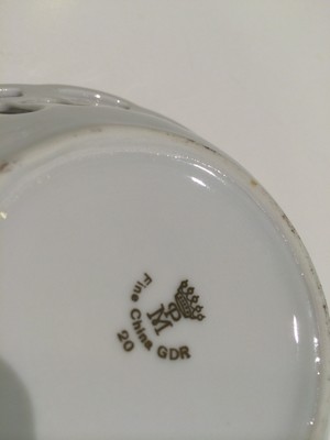 Antique German Gilded Pierced Small Ribbon Trinket Dish w Victorian Scene