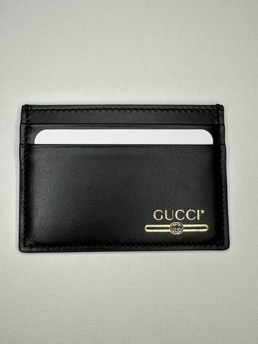 【関税＆送料込み】Gucci Gg Emblem Leather Card Holder NEW Gucci Black Leather Gold Gucci Logo Leather Card Holder