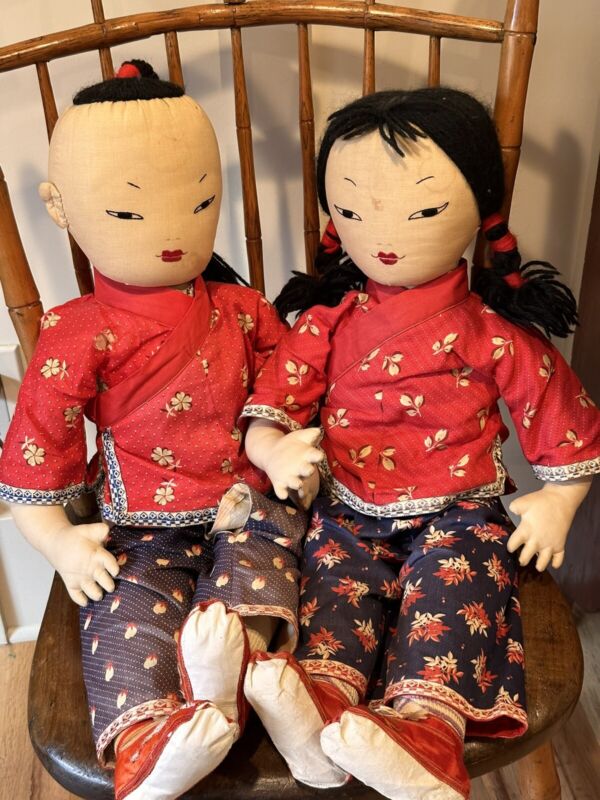 RARE Pair (2) Ada Lum 24” Dolls Boy Girl Clothed  Vintage Shanghai China READ