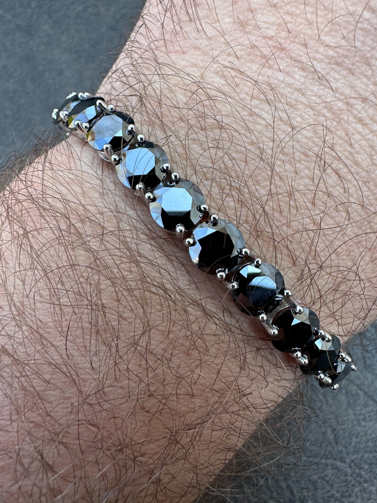 Pre-owned Silver Real Black Moissanite Thick 7mm Tennis Bracelet 925  Pass Diamond Tester