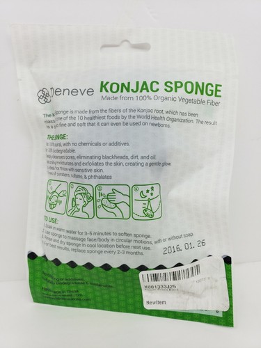 2Pcs 2 packs DENEVE Konjac Sponges Bamboo Charcoal/Green Tea, 100% Natural, NIP