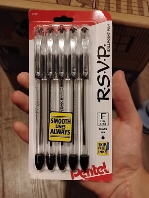 Pentel R.S.V.P. Ballpoint Pens Fine Point 0.7 mm Clear Barrel Black Pack Of 5