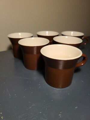 MCM Brown Mugs Funky Unique 6 Pc Set Coffee Tea Cups 70s 80s