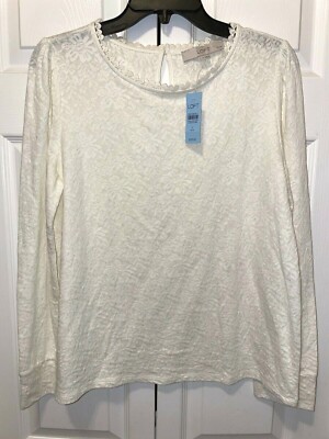 NEW $39.50 TAG Ann Taylor Loft Woman's White Floral Cotton Poly Top Size LP
