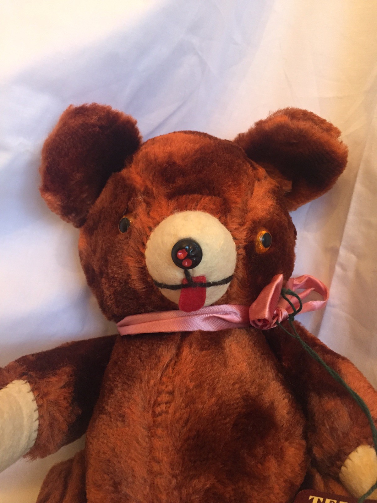 Vintage BrownTeddy The Growler Bear Stern Toy Co Brown Pink Ribbon