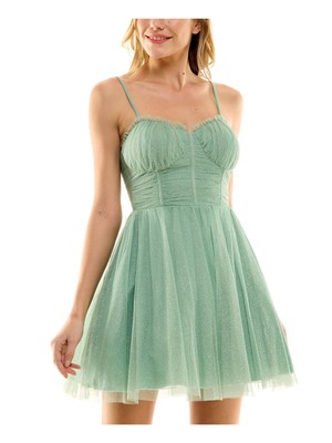 CITY STUDIO Womens Green Lined Bodice Spaghetti Strap Short Dress Juniors 13\14