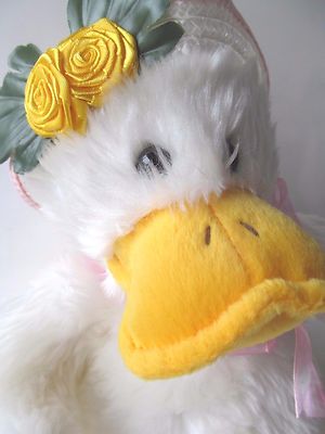Easter Duck Plush Toy w/ Straw Hat & Yellow Rose 10'' Tall - New with Tags!