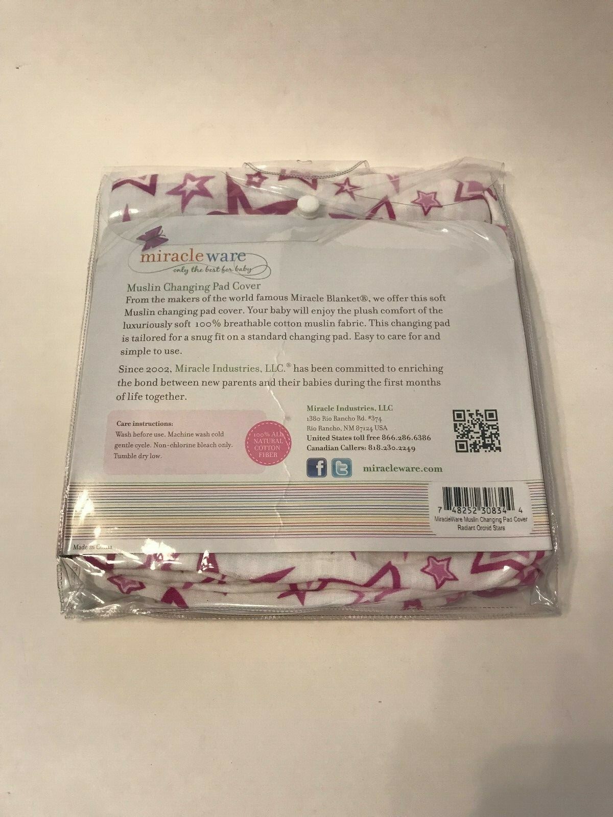 MiracleWare 8146 Pink Stars Muslin Changing Pad Cover