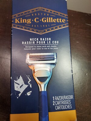 King C. Gillette Neck Razor Handle & 2 Cartridges, 2 Blades Lubricated Skinguard