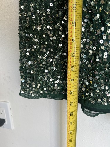 Pre-owned Mac Duggal Cap Sleeve Sequined High Slit V Neck Belted Gown Size 10 Green 5489