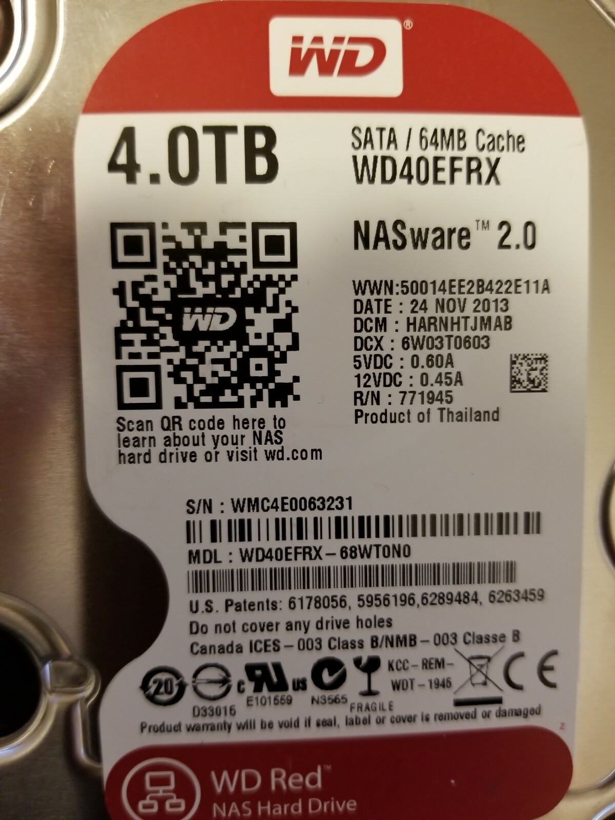 Western Digital Red 4TB 5400RPM SATA 6Gbps 64MB 3.5