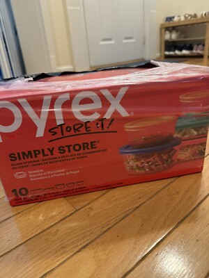 Pyrex 10-piece Glass Food Storage Container Set Assorted Colored Lids New