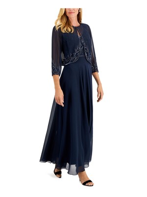 

JKARA Женское прозрачное вечернее болеро темно-синего цвета с пайетками и рукавами 3/4 с открытым передом, Navy, 5587N