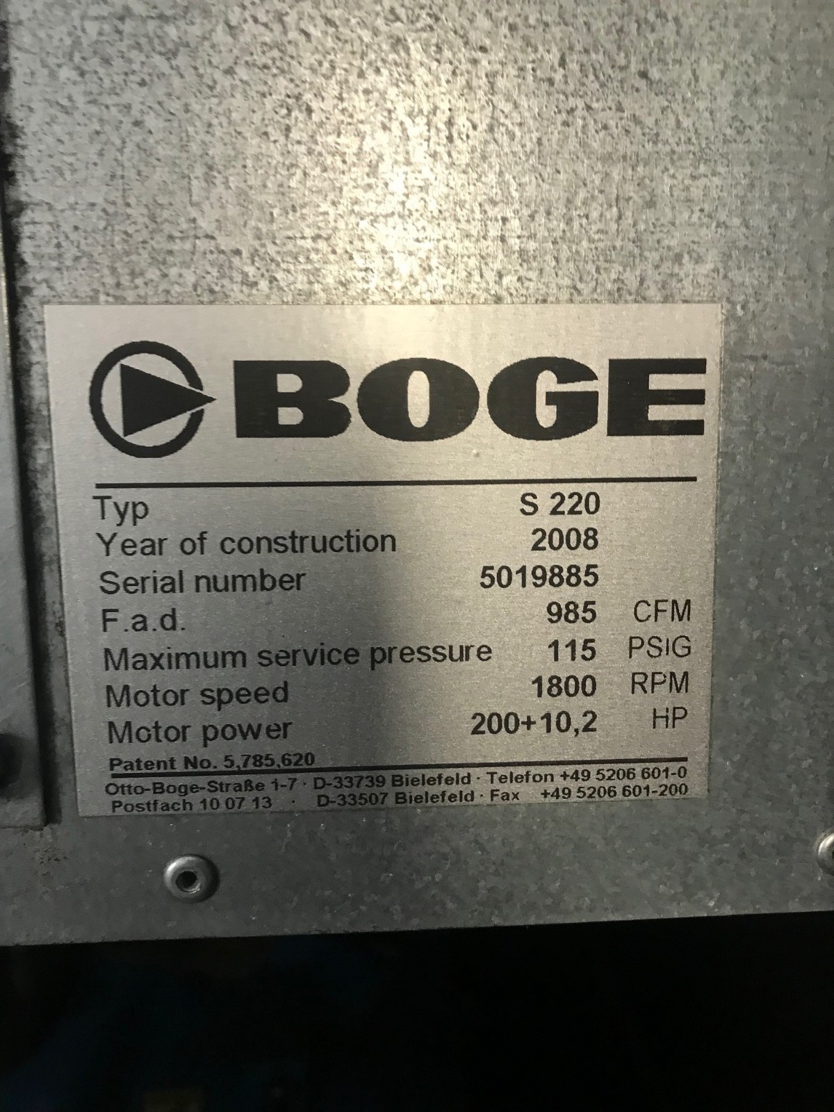 Boge 200 HP Compressor