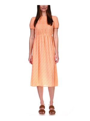 MICHAEL MICHAEL KORS Женское платье миди с коротким рукавом на подкладке оранжевого цвета + расклешенное платье-клеш L