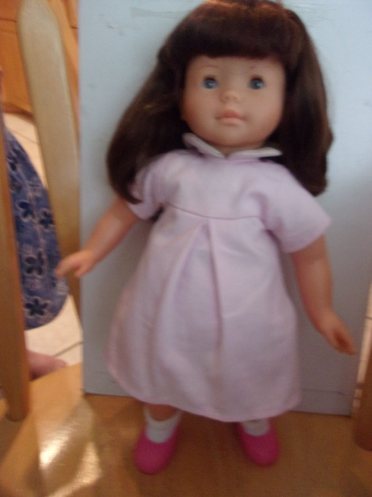COROLLE 16" DOLL WITH LONG BROWN HAIR, BLUE  EYES PINK DRESS MADE IN SPAIN