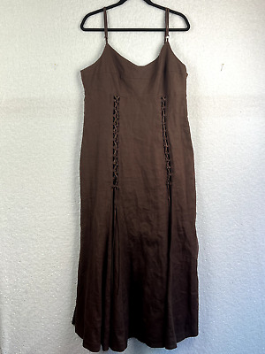 Country Road Womens Dress Size 16 Brown Linen Maxi Flared Occasion Casual Ladies