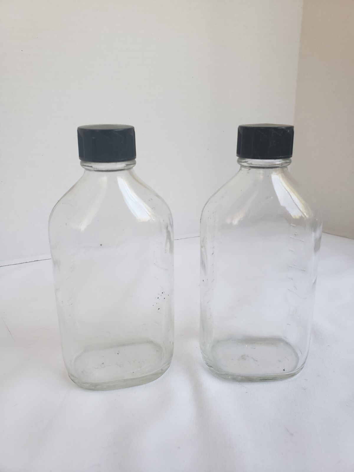 Lot of 2 Vintage Brockway Sani Glass Clear Glass 3 Oz. Medicine Bottle w/Lid # J