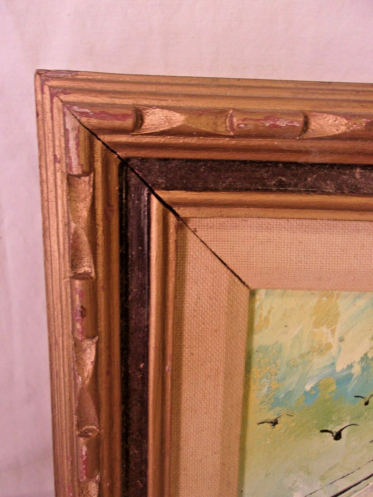 Vintage mid century framed nautical painting 12 3/4 x 14 3/4  holds 10x12