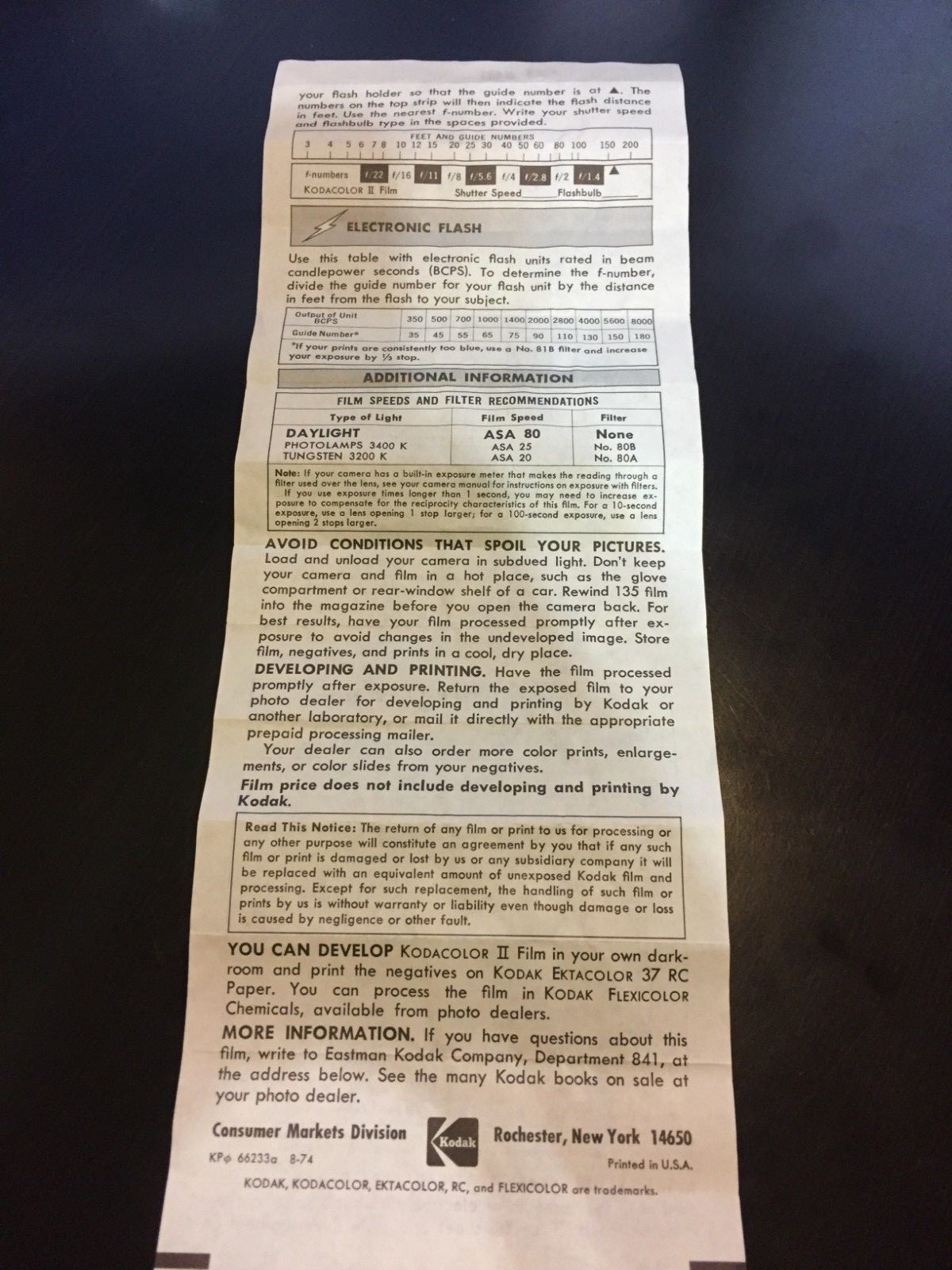 Kodacolor II Film Manual Guide 8-74