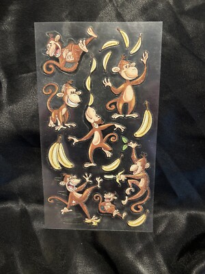 Vintage Sticko Clear Glittery Monkey Stickers Sheet