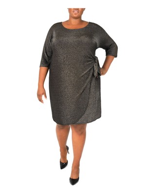 

ROBBIE BEE Женское золотое платье с пуловером и рукавами до локтя на подоле, плюс, Золотой