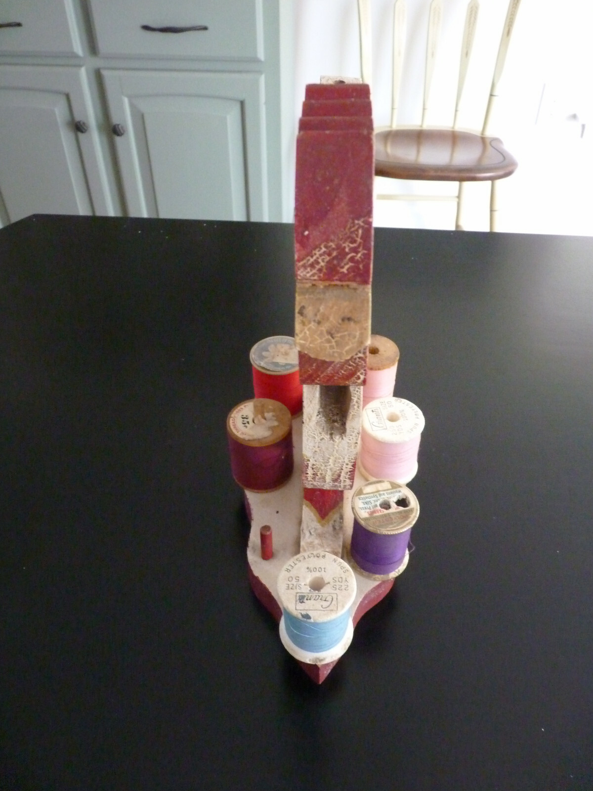 Vintage Wood Rooster Thread Holder