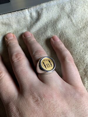 1/10 $5 Gold Eagle Coin Ring Sterling Silver Smooth High 1/10 $5 Gold Eagle Coin Ring Sterling Silver Smooth High