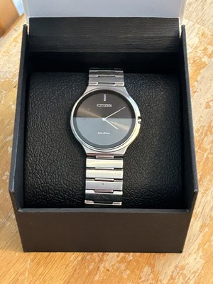 Citizen Stiletto Eco Drive Men s Black Dial Silver Tone Watch 39MM