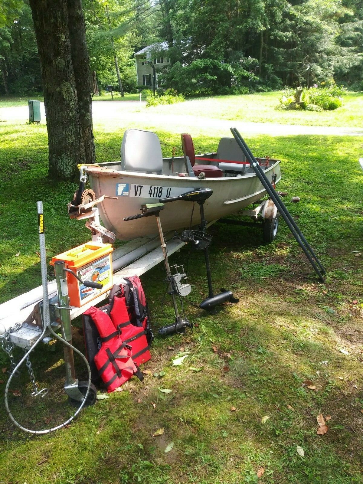 Meyers Aluminum Fishing Boat w/ Moody Trailer Trolling Motors Battery VT pickup