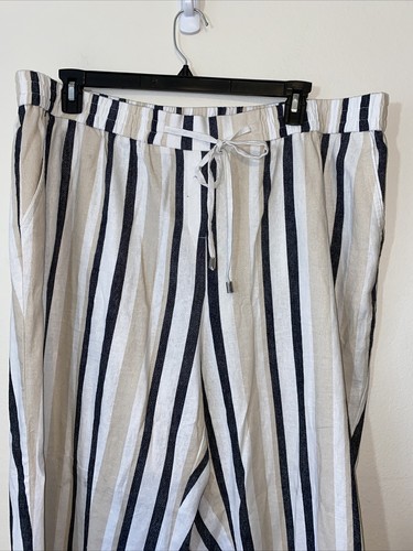 Soho Apparel LTD PANTS Sz 3XL Stretch Striped Linen Gaucho