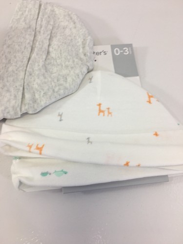 CARTER'S UNISEX BABY 3-PACK BEANIE SET WHITE/HEATHER ASH/MULTI 0-3M NWT