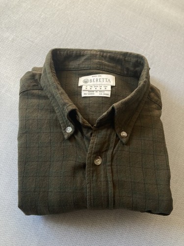 Beretta Plaid Flannel Shirt Long Sleeve Green Cotton Button Up Men Size S Small