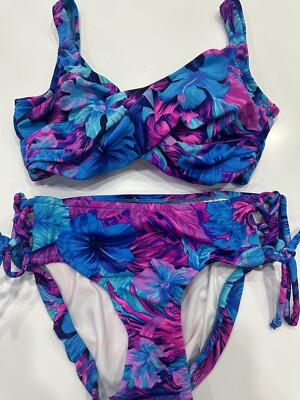 Venus Floral Twist Wrap Adjust Bikini Top Sz S & Side Tie Bottoms 6 NEW