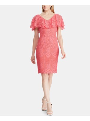 

RALPH LAUREN Женское розовое платье-футляр миди с v-образным вырезом для работы Petites, Розовый