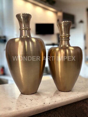 Set of 2 Handcrafted Decorative Vintage Solid Iron Vases - Mid Century Decor