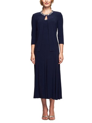 

ALEX EVENINGS Женское темно-синее платье-жакет с открытым передом Petites, Navy