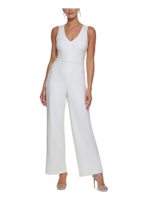 

Женский комбинезон без рукавов с V-образным вырезом и застежкой-молнией DKNY цвета слоновой кости с бусинами, Цвет слоновой кости