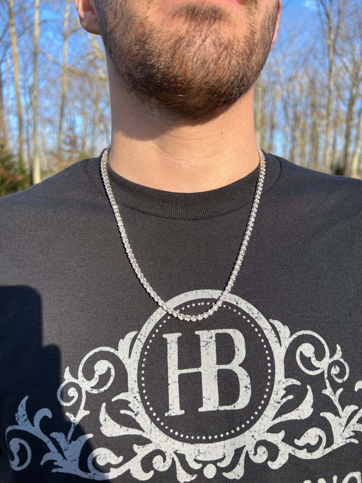 Pre-owned Harlembing 3mm Natural Vs D Diamond Illusion Set Tennis Chain Necklace In 925 Silver 2-3ct In White/colorless