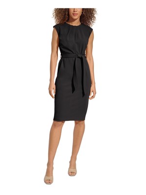 CALVIN KLEIN Womens Black Self-tie Belt Cap Sleeve Knee Length Sheath Dress 14
