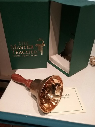 Vintage Wooden Handle Solid Brass Master Teacher Handcrafted School Bell-org Box