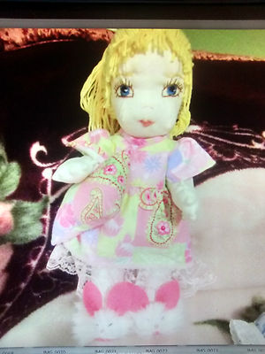 Doll Cloth Hand crafted vintage pattern Blonde Hair comes with clothes and shoes