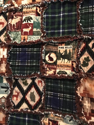 Flannel Rag Quilt Throw XL Cabin Lodge Wilderness Northwoods Theme Earth Tones