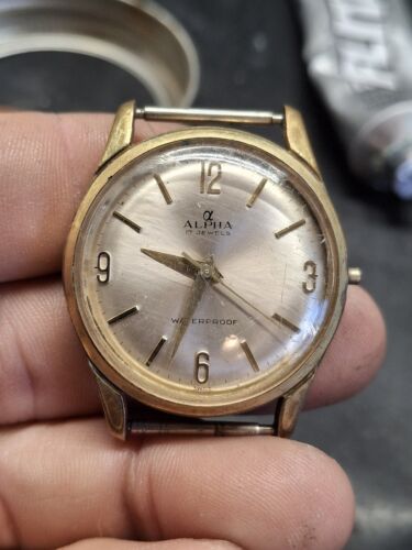 Alpha 17 Jewel Gold Tone Mens Vintage 1960s Watch Mechanical Alpha 17 Jewel Gold Tone Mens Vintage 1960s Watch Mechanical