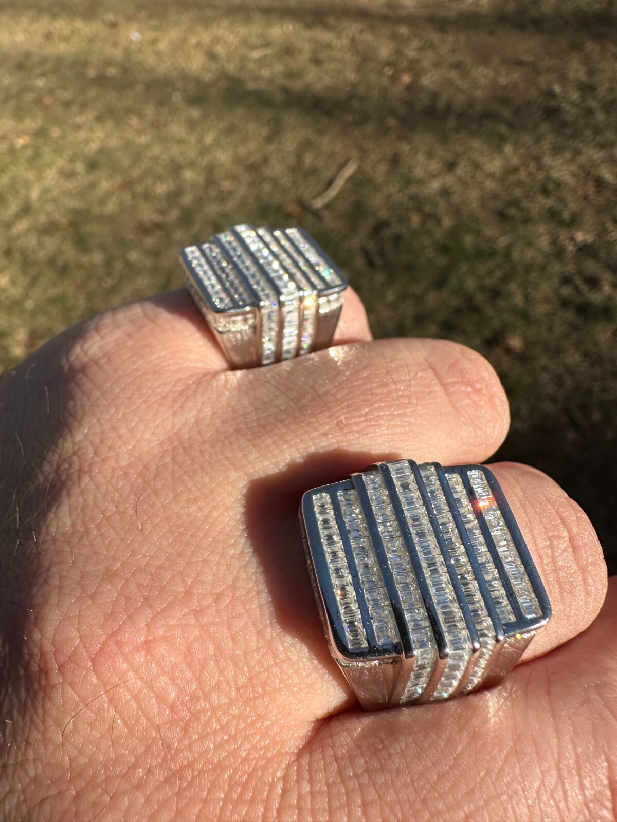 Pre-owned Pinky Moissanite Baguette Ring Real 925 Silver Iced Hip Hop  Pass Diamond Tester