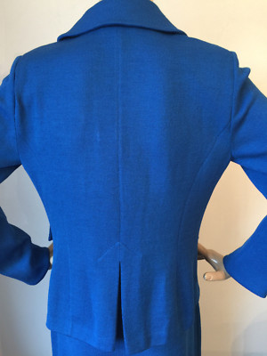 Pre-owned St John Knit 8 Suit Jacket & Skirt Button Front Havana Blue Santana Wool