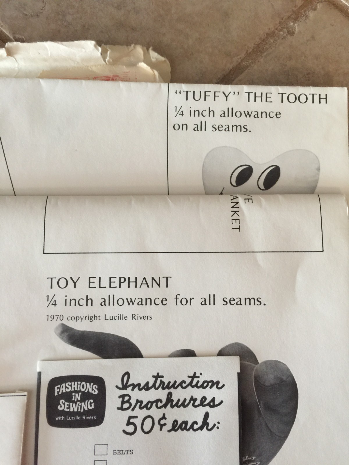 Vintage Mail Order Toy Stuffed Animal Elephant, Giraffe, Tuffy The Tooth Patte