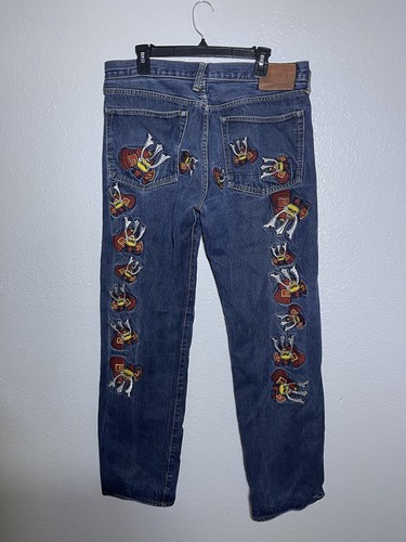 EVISU デニムパンツ　W34X32 New VTG Evisu Jeans Mens 40x32 Blue Red Embroidered Selvedge