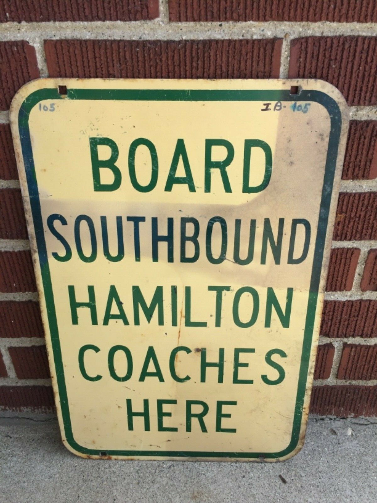 50s - 60s BOARD HAMILTON COACH STOP Downtown Detroit Road Street Sign Michigan